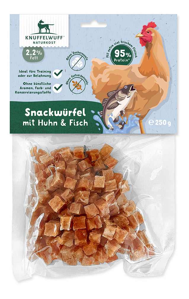 Knuffelwuff Snackwürfel Huhn & Fisch – Proteinpower für zwischendurch