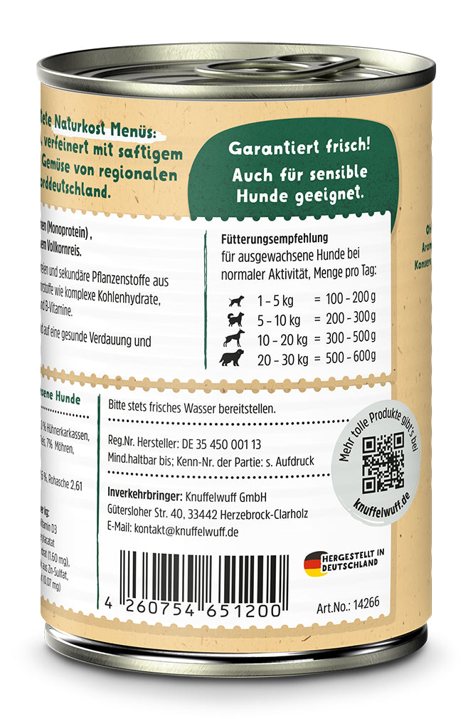 Knuffelwuff Naturkost Huhn mit Langkornreis & Karotten – Leicht, sensitiv & ausgewogen