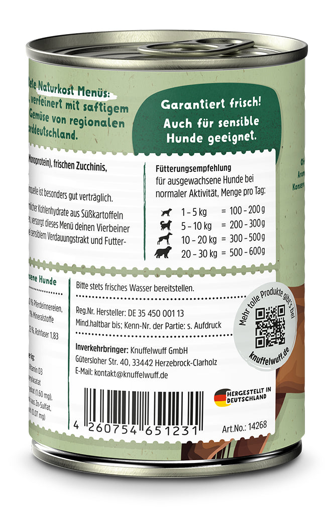 Knuffelwuff Naturkost Pferd mit Zucchini, Süßkartoffel & Birne – Natürlich & nahrhaft