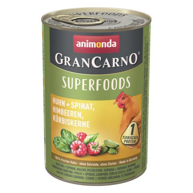 Animonda GranCarno Superfoods Huhn – Nassnahrung mit Superfoods für ausgewachsene Hunde
