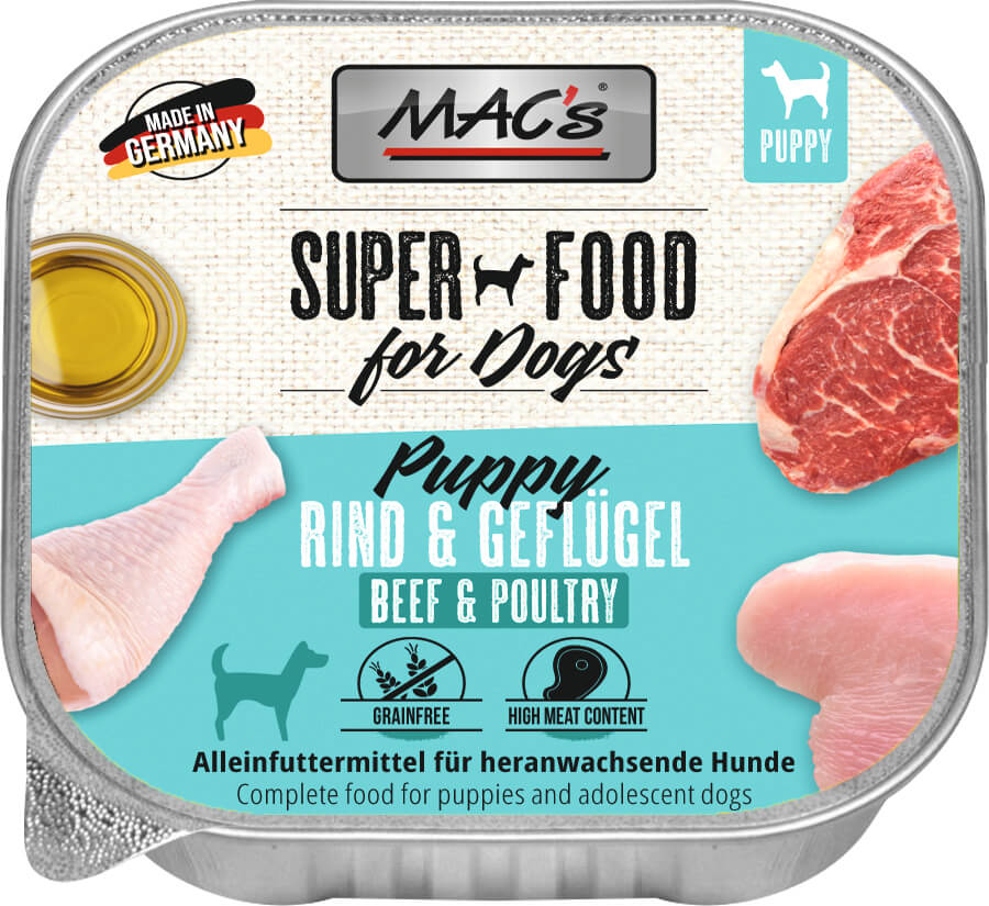 Mac’s Dog Puppy Rind & Geflügel – Für ein gesundes Wachstum mit extra Fleischpower