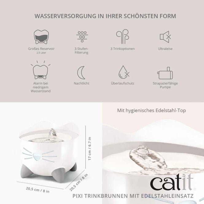 Catit PIXI Trinkbrunnen mit Edelstahleinsatz – Stilvoll, Hygienisch, Katzengerecht