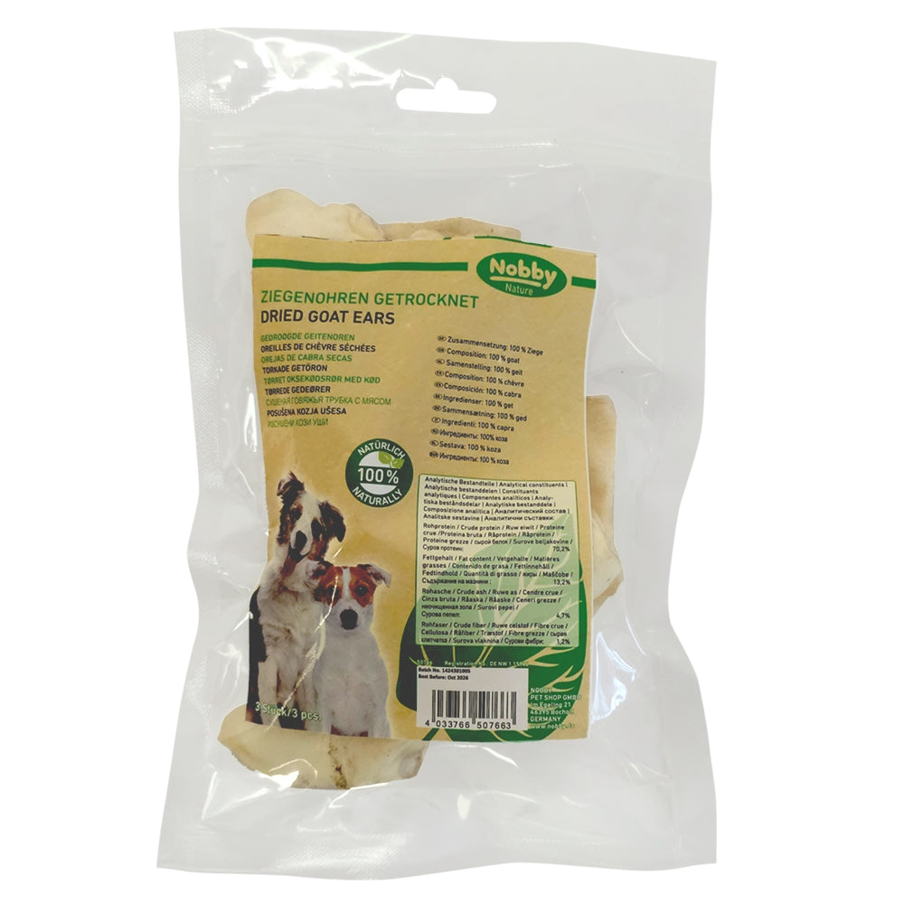 Nobby Nature Ziegenohren – 100 % natürliche, luftgetrocknete Ziegenohren für Hunde