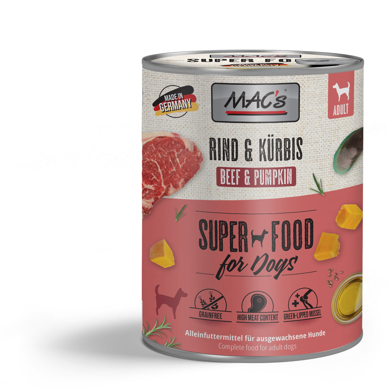 Mac’s Dog Rind & Kürbis – Getreidefreie Vollnahrung mit Leinöl & Grünlippmuschel