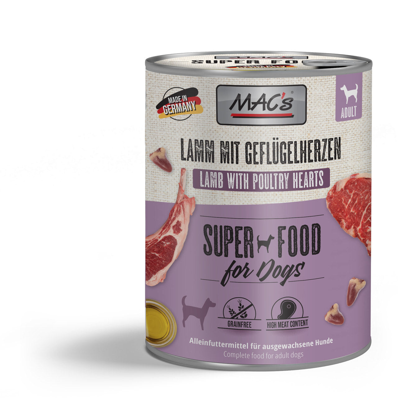 Mac’s Dog Lamm & Geflügelherzen – Getreidefreie Vollnahrung mit hohem Fleischanteil