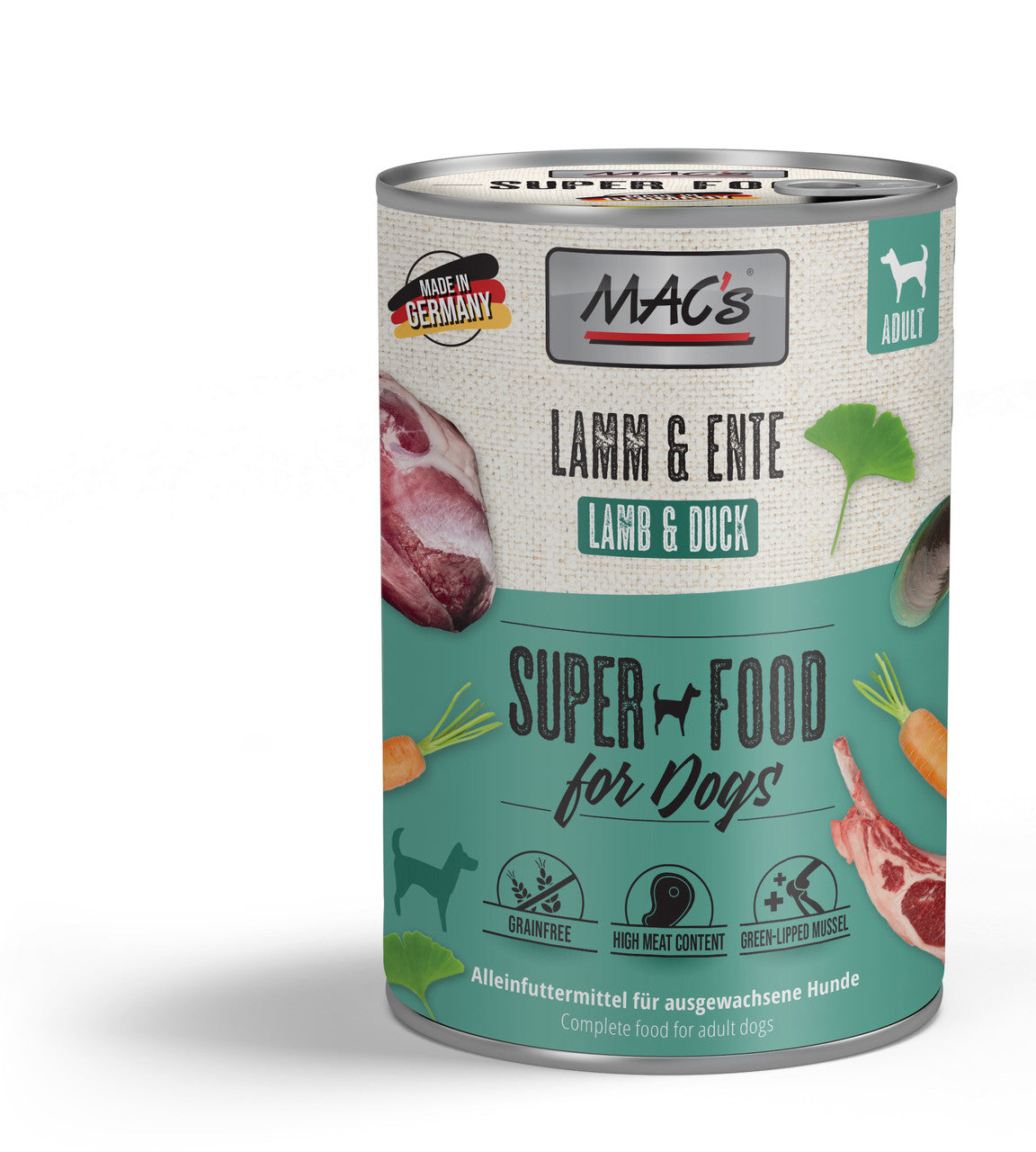 Mac’s Dog Lamm & Ente – Getreidefreie Vollnahrung mit Ginkgo & Grünlippmuschel