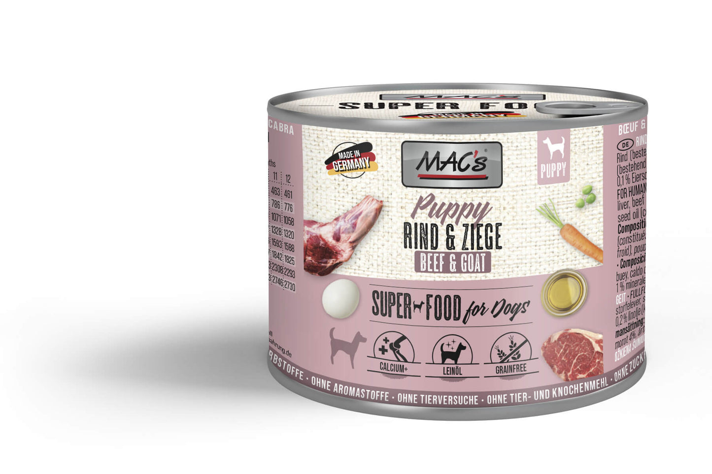 Mac’s Dog Puppy Ziege & Rind – Getreidefreie Vollnahrung für Welpen mit extra Calcium
