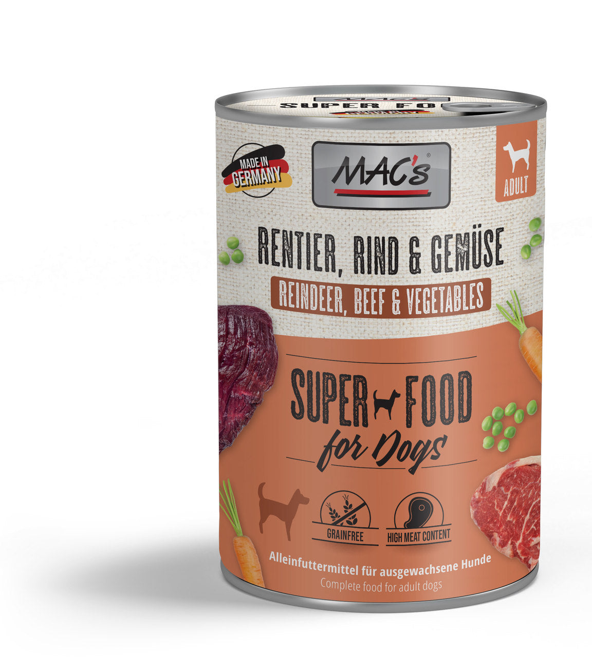 Mac’s Dog Rentier, Rind & Gemüse – Getreidefreie Vollnahrung mit Wildaroma
