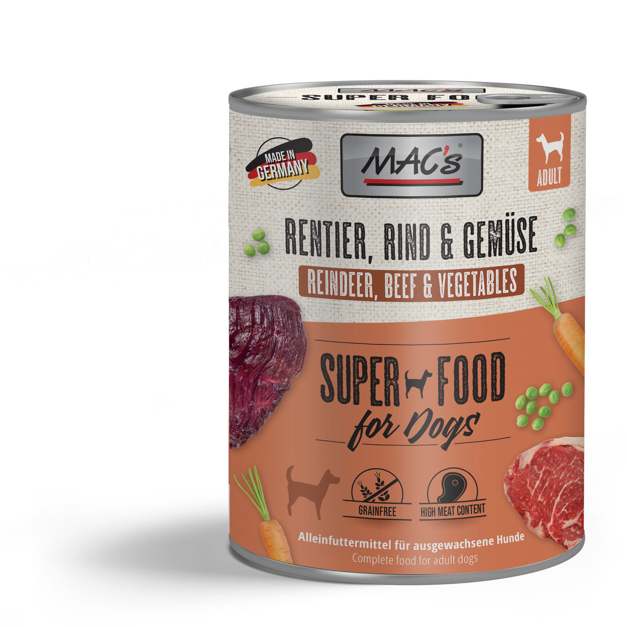 Mac’s Dog Rentier, Rind & Gemüse – Getreidefreie Vollnahrung mit Wildaroma