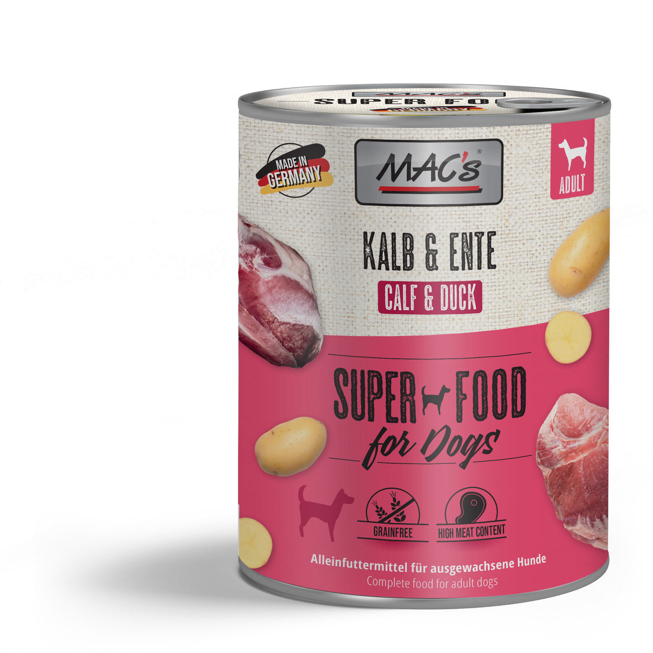 Mac’s Dog Kalb & Ente – Getreidefreie Vollnahrung mit Kartoffel & drei Fleischsorten