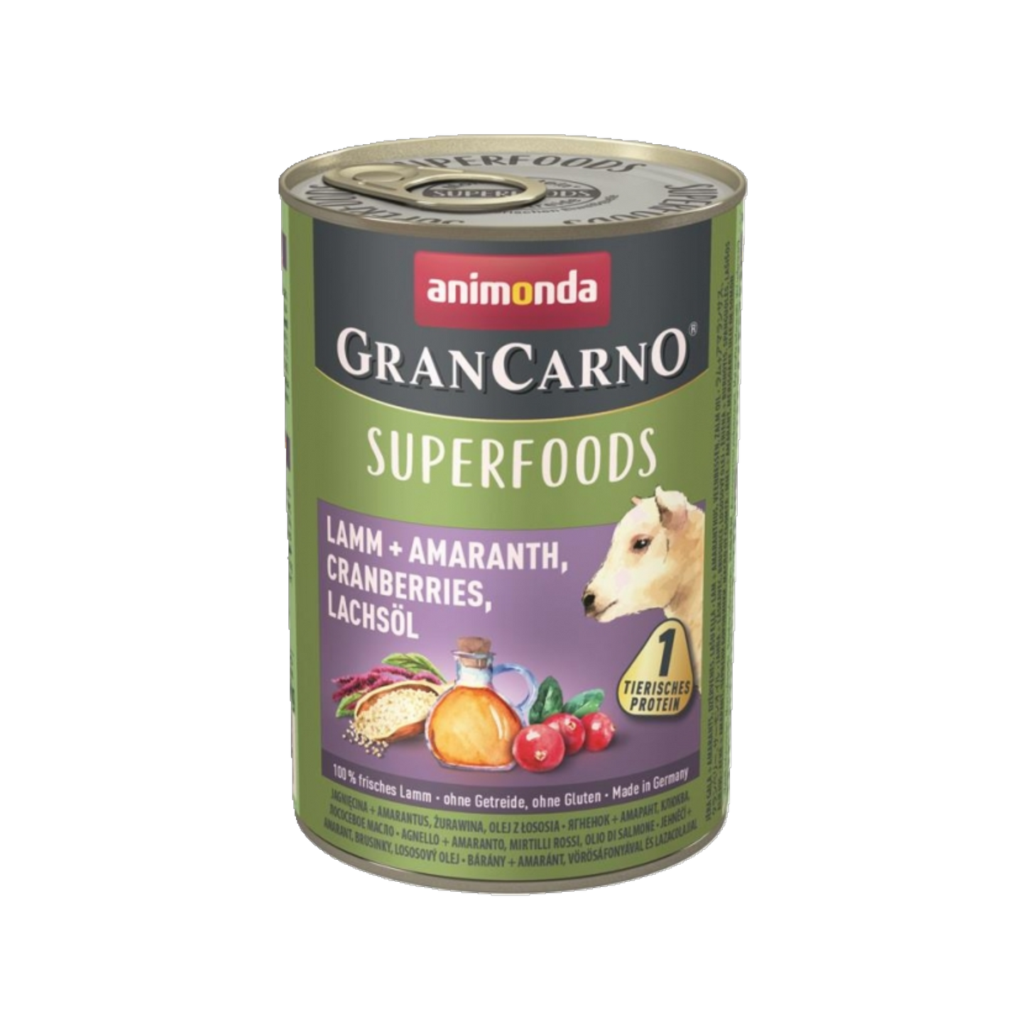 Animonda GranCarno Superfoods Lamm – Fleischreiche Nassnahrung mit Superfoods für ausgewachsene Hunde