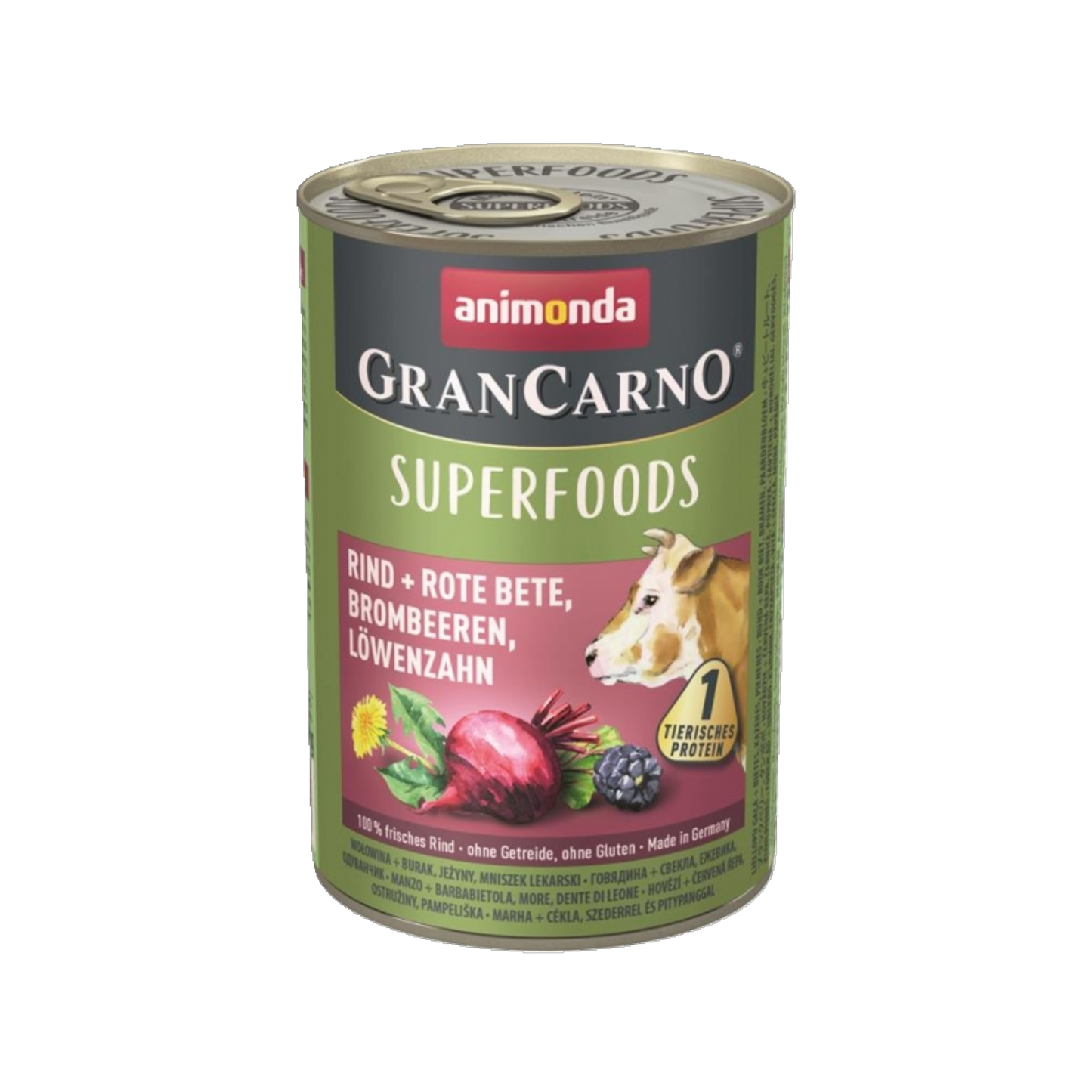 Animonda GranCarno Superfoods Rind – Fleischige Vollnahrung mit Superfoods für ausgewachsene Hunde