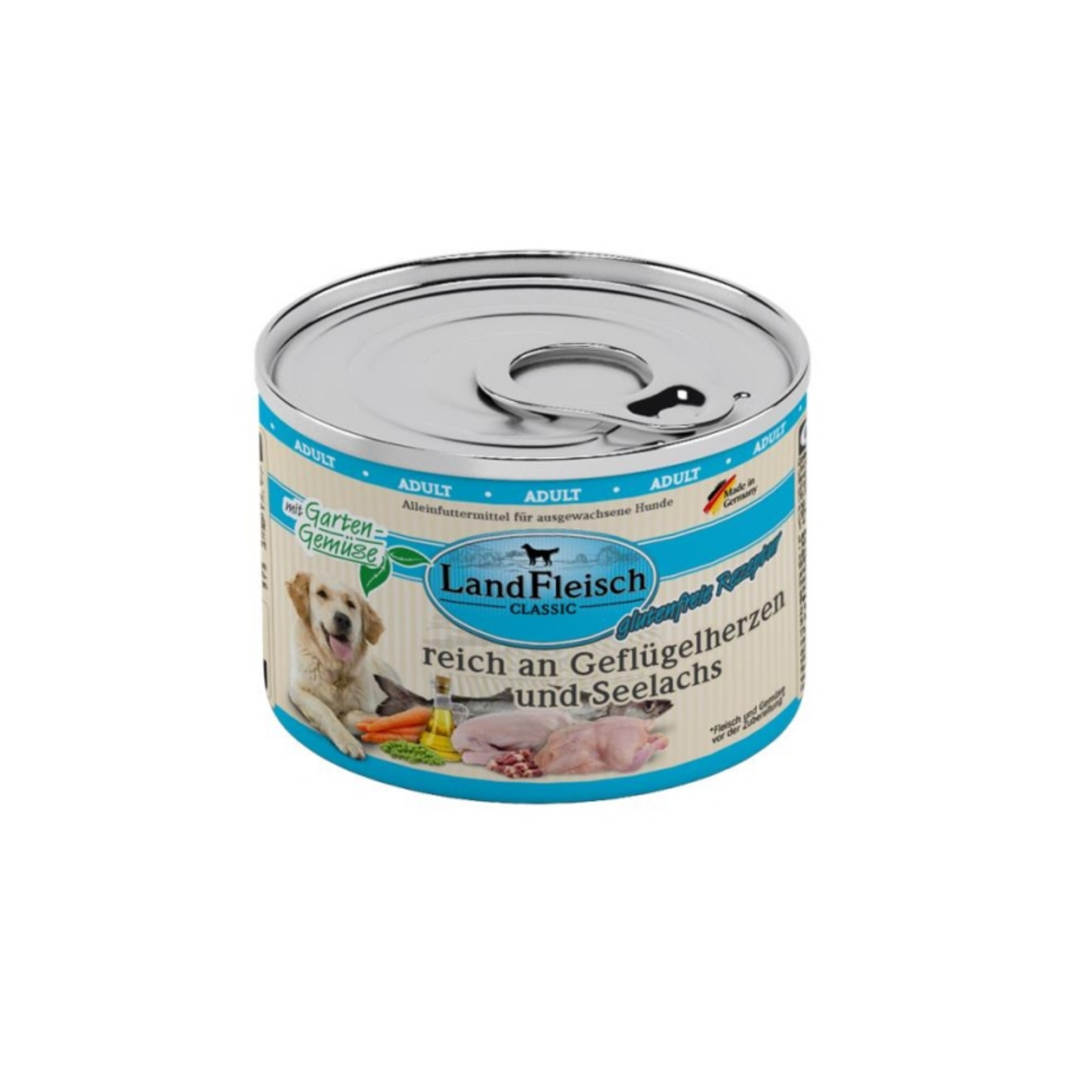 LandFleisch Dog Classic – Geflügelherzen & Seelachs mit Gartengemüse