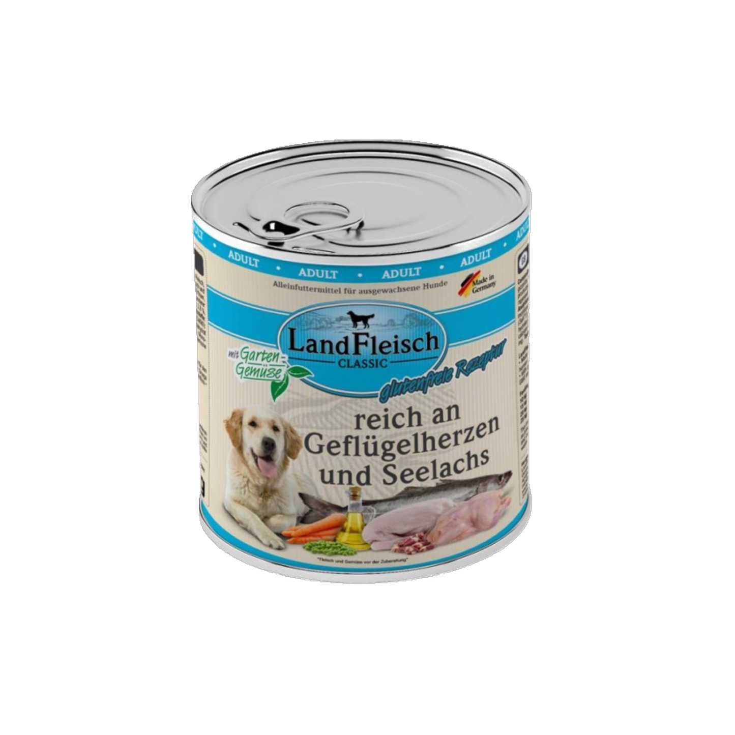 LandFleisch Dog Classic – Geflügelherzen & Seelachs mit Gartengemüse