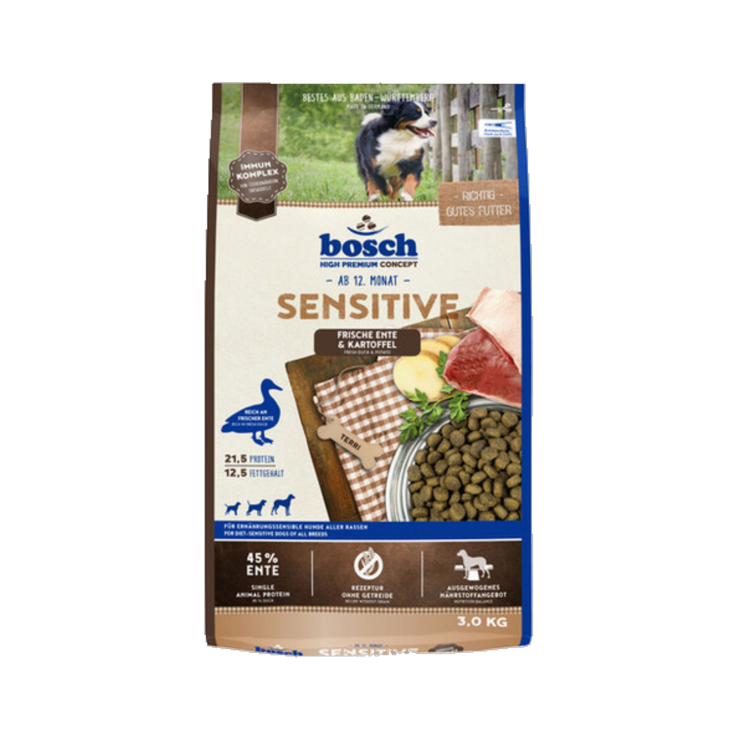 bosch Sensitive Ente & Kartoffel – Trockennahrung für ausgewachsene, ernährungssensible Hunde
