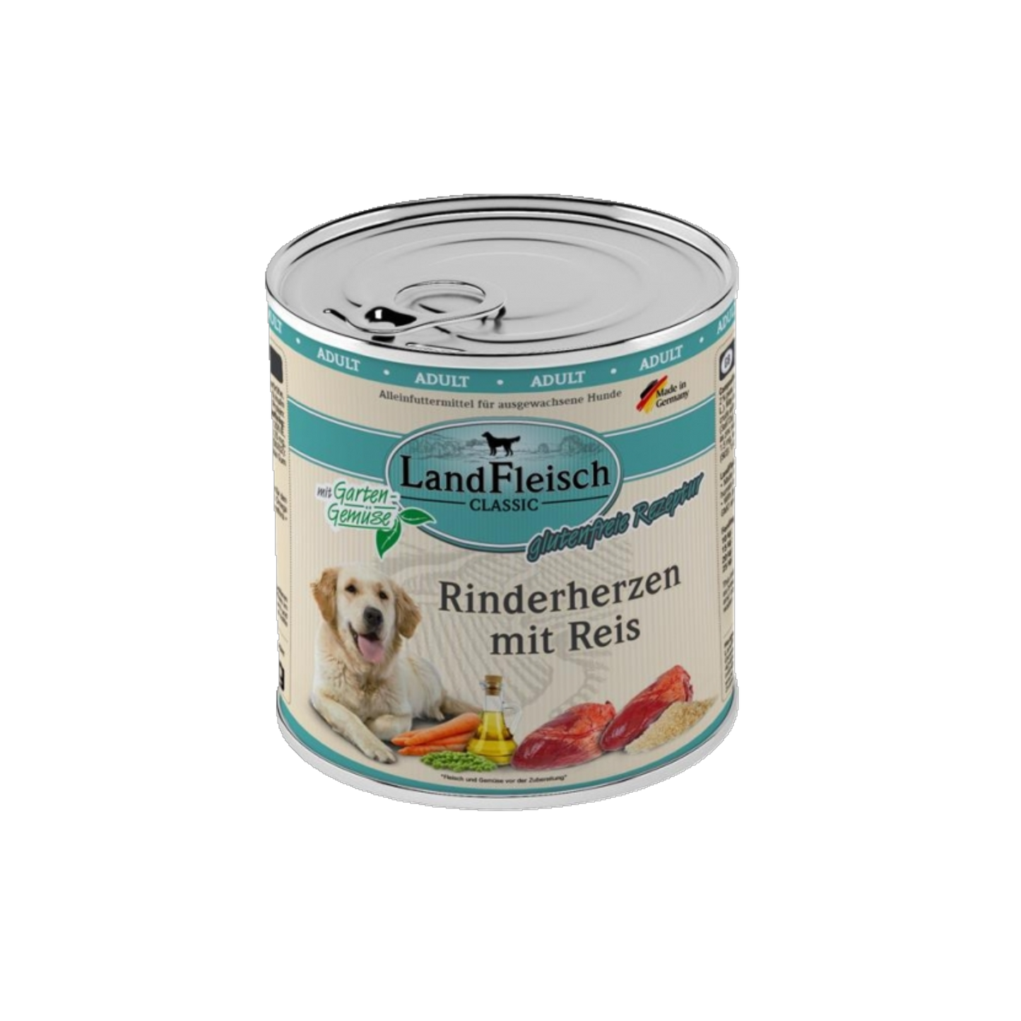 LandFleisch Dog Classic – Rinderherzen mit Reis & Gartengemüse