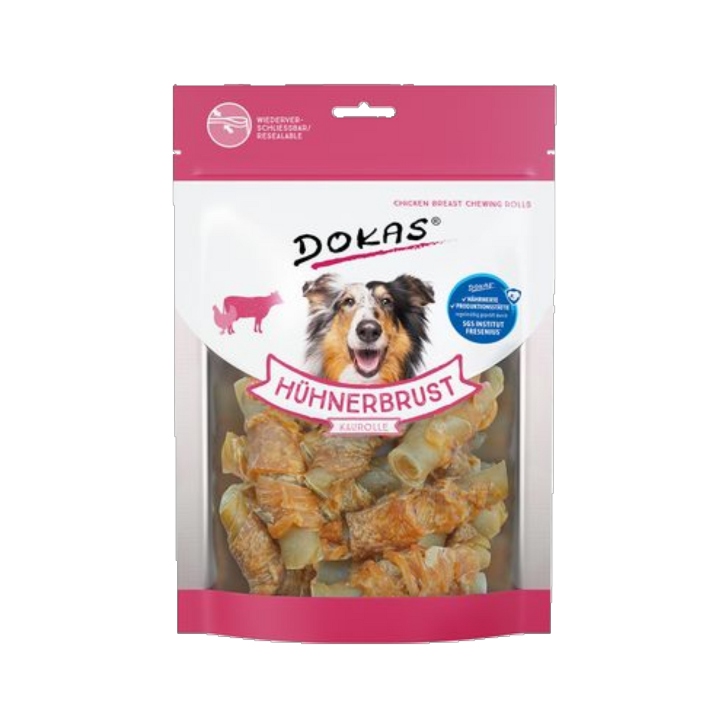 Dokas Kauröllchen mit Hühnerbrust – herzhafter Kausnack aus Rinderhaut und Hühnerfilet