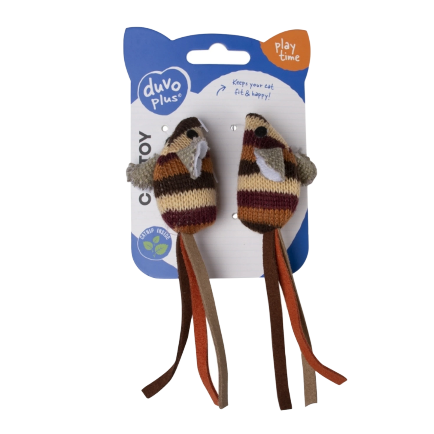 Katzen-Spielzeug im Doppelpack – Strickmaus mit Leder-Schwanz & Katzenminze