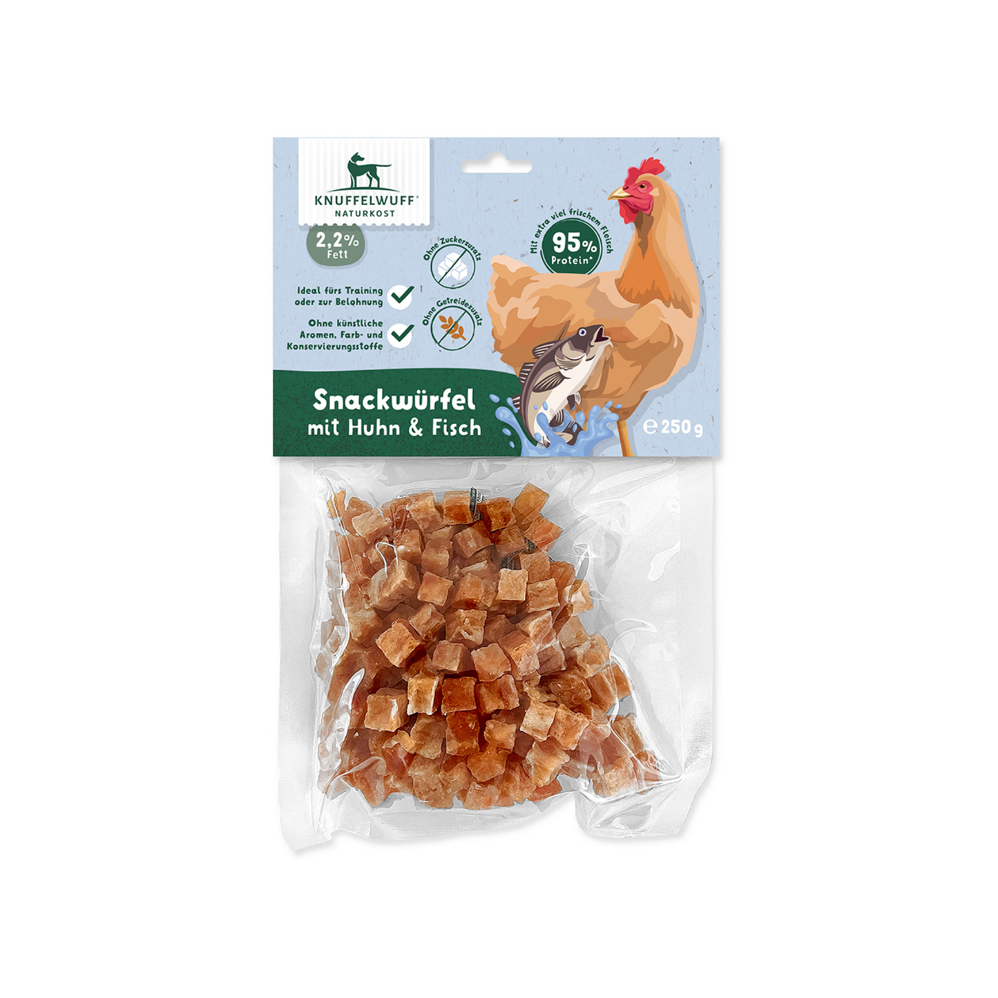 Knuffelwuff Snackwürfel Huhn & Fisch – Proteinpower für zwischendurch