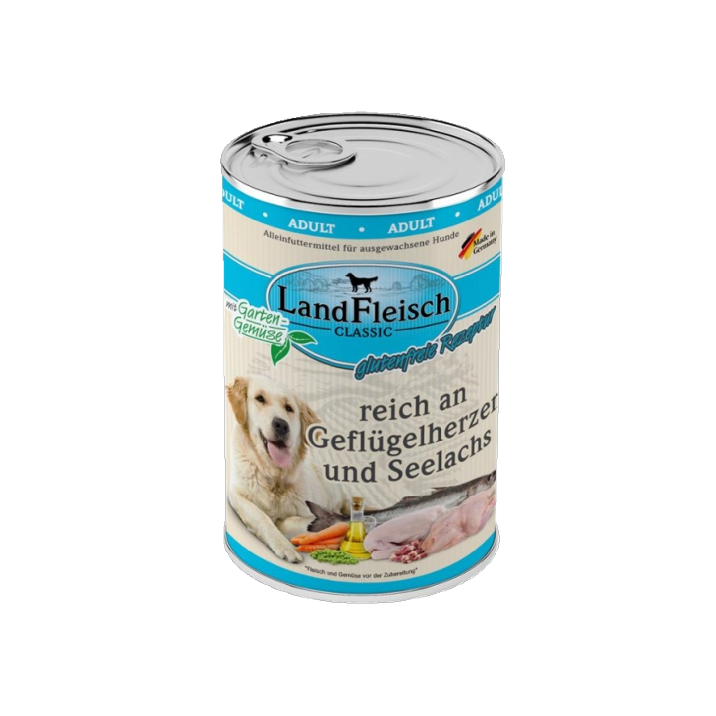 LandFleisch Dog Classic – Geflügelherzen & Seelachs mit Gartengemüse