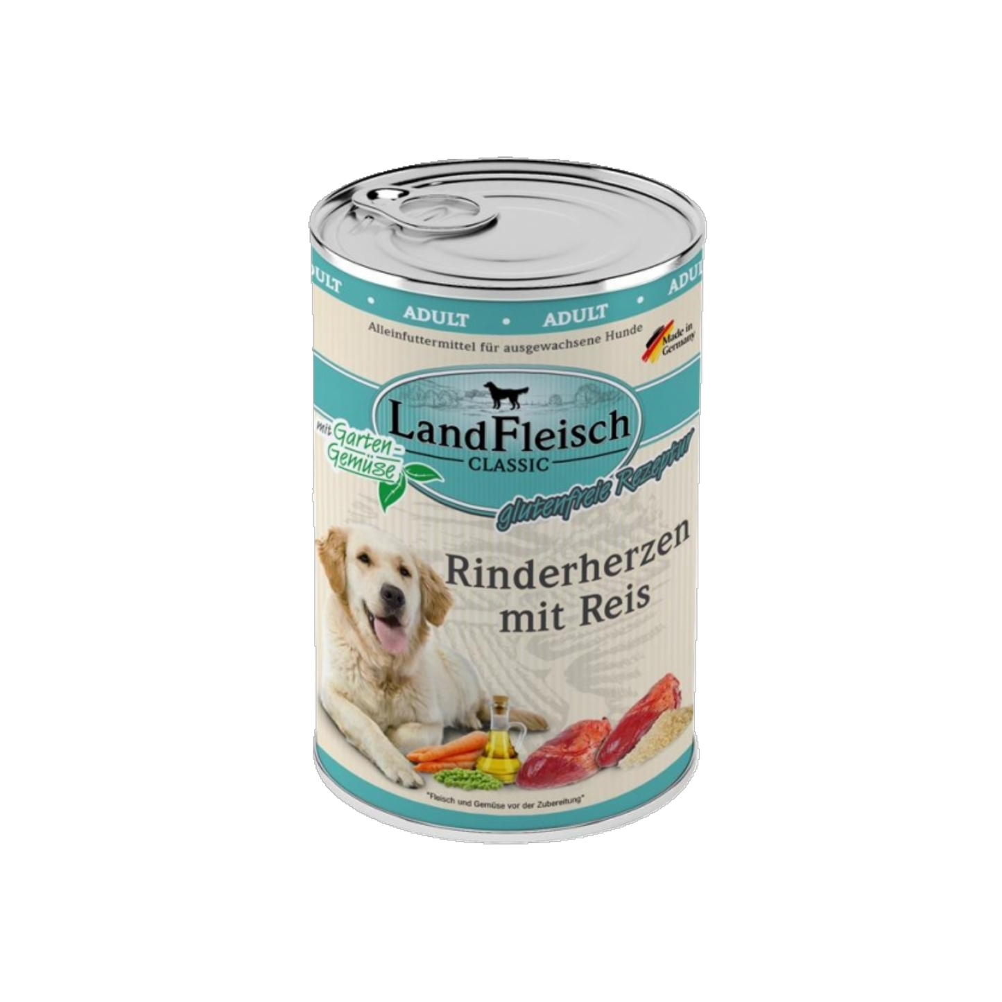 LandFleisch Dog Classic – Rinderherzen mit Reis & Gartengemüse