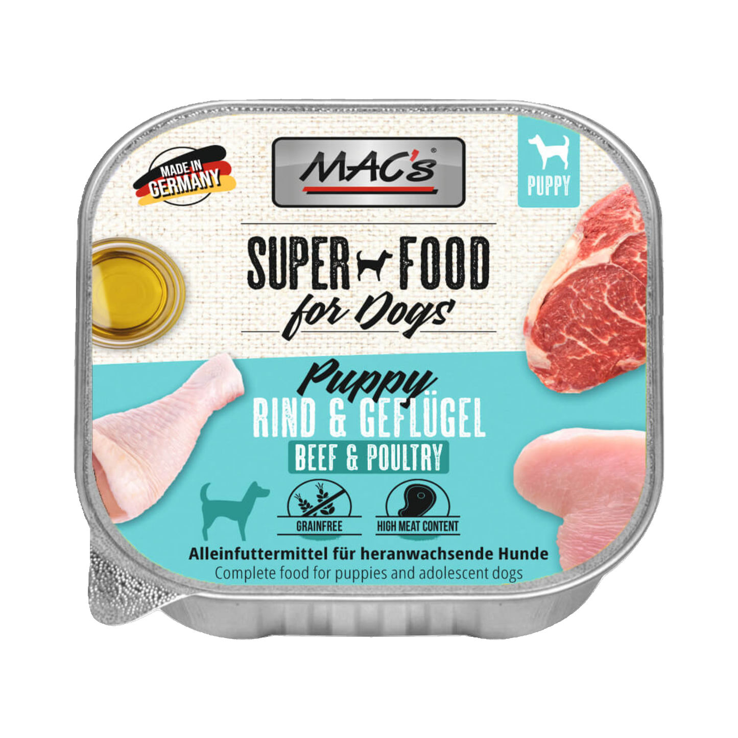 Mac’s Dog Puppy Rind & Geflügel – Für ein gesundes Wachstum mit extra Fleischpower