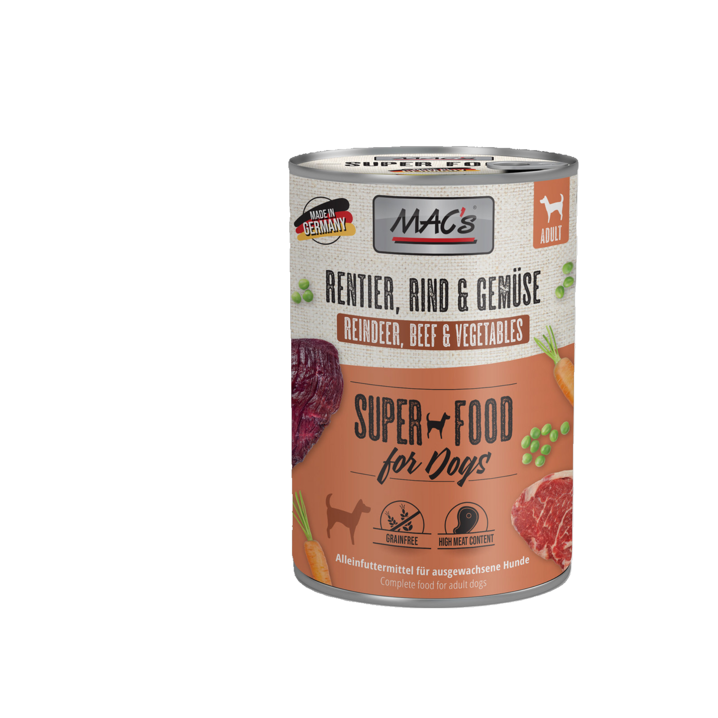 Mac’s Dog Rentier, Rind & Gemüse – Getreidefreie Vollnahrung mit Wildaroma