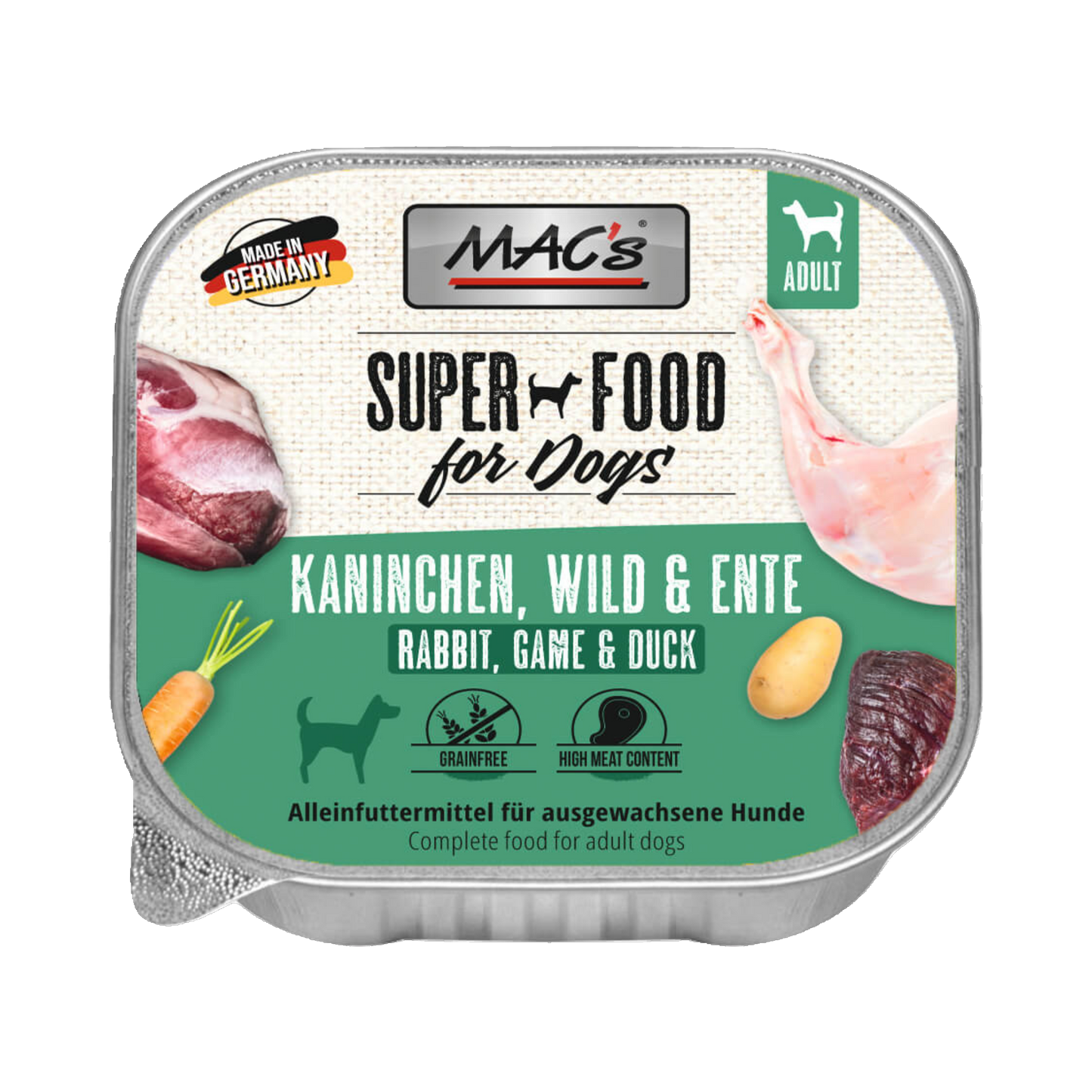 Mac’s Dog Rind, Kaninchen & Wild mit Ente – Vielfleisch-Rezeptur für anspruchsvolle Genießer