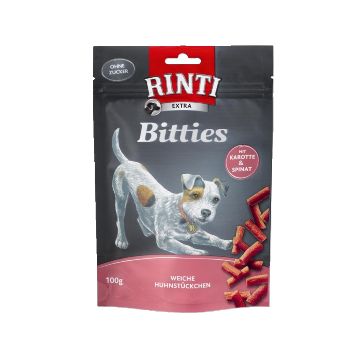 Rinti Bitties Karotte & Spinat – Belohnungshäppchen mit frischem Huhn & Gemüse