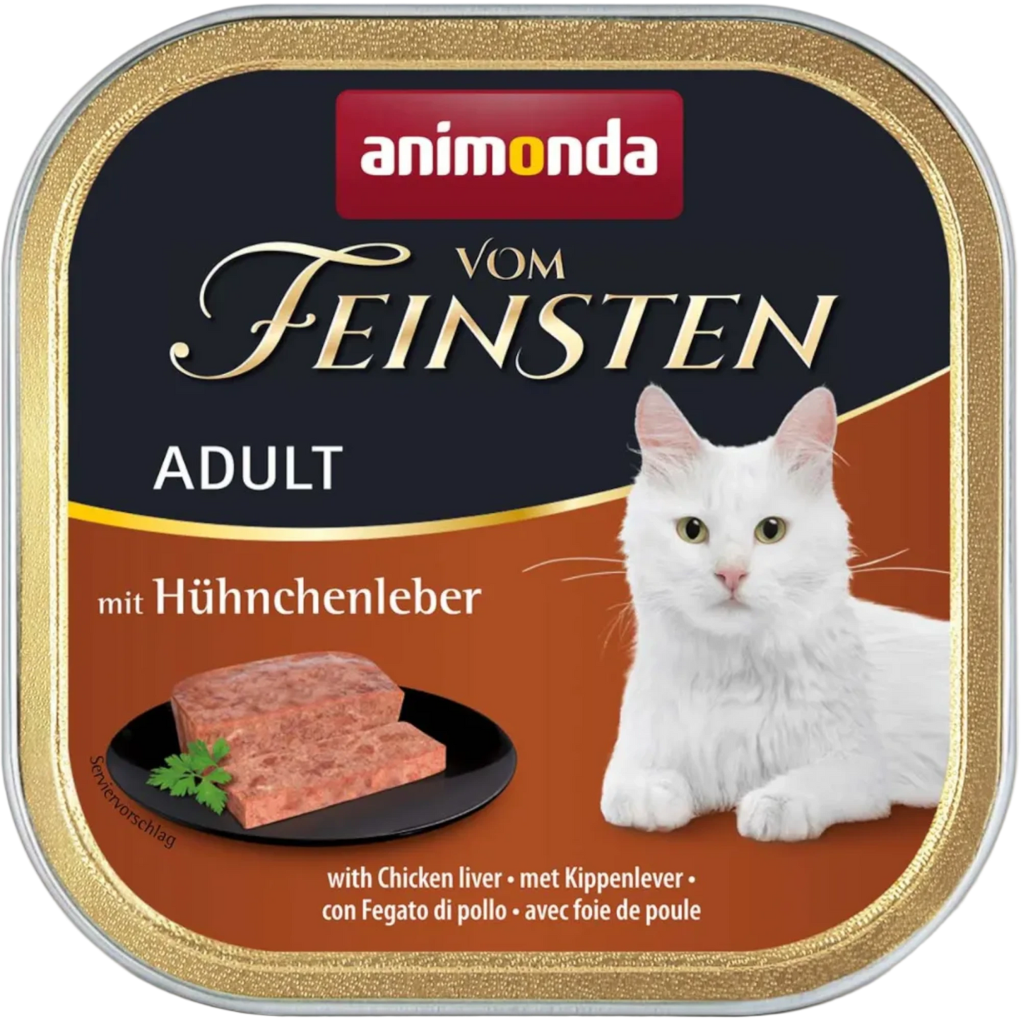 Vom Feinsten Adult Pastete mit Hühnchenleber Premium-Nassfutter. Klare Rezeptur. Maximale Akzeptanz.