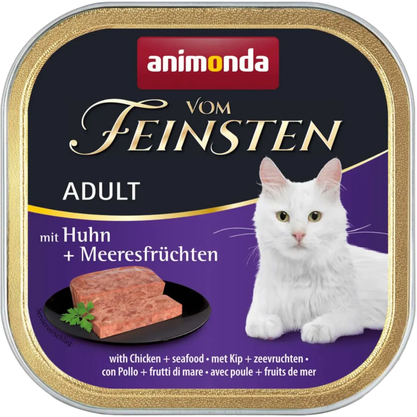 Vom Feinsten Adult Pastete mit Huhn + Meeresfrüchten Premium-Genuss für anspruchsvolle Stubentiger.