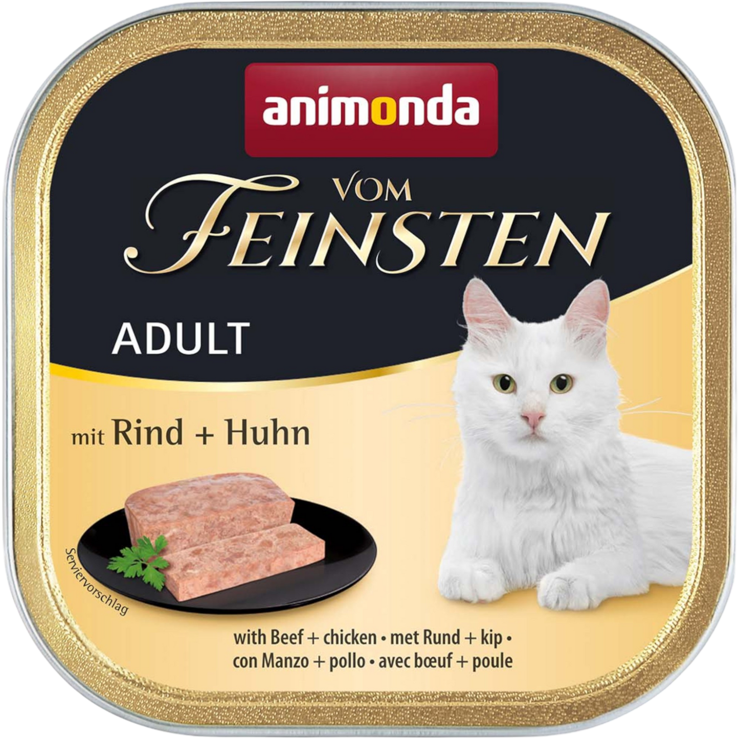 Vom Feinsten Adult Pastete mit Rind + Huhn Fein-stückige Premium-Pastete für anspruchsvolle Katzen