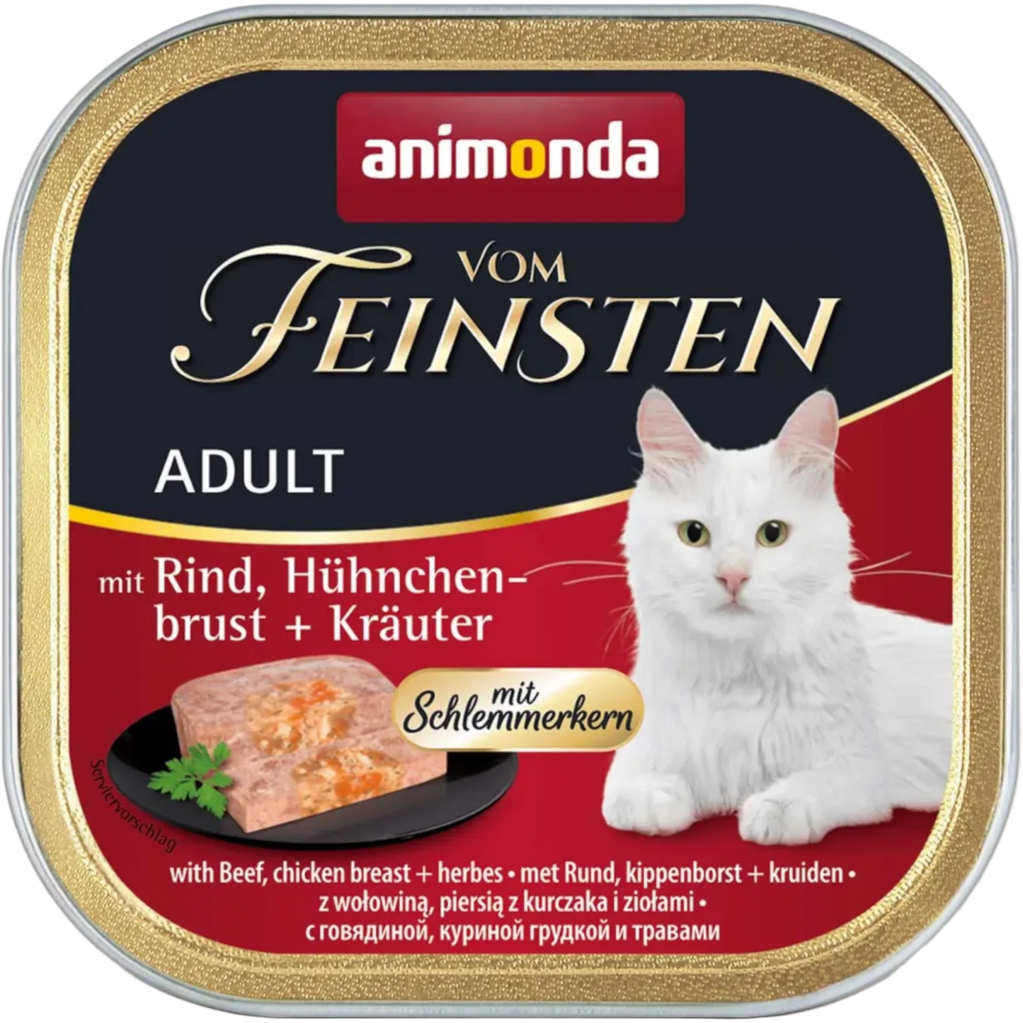 Vom Feinsten Adult Schlemmerkern – Rind, Hühnchenbrust + Kräuter Premium-Feuchtfutter mit Genusskern.