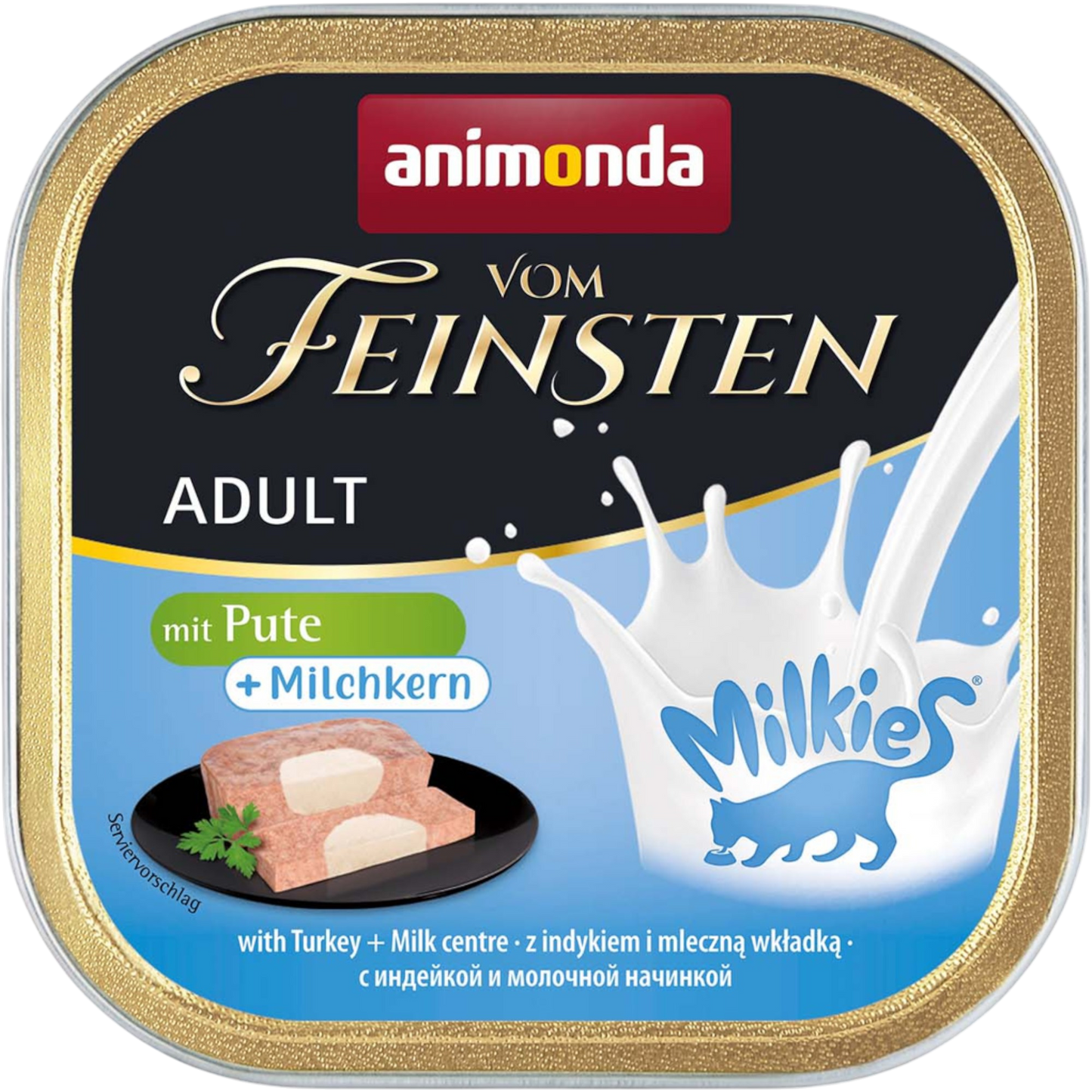 Vom Feinsten Adult mit Milkies-Kern – Pute + Milchkern Feine Pastete mit cremigem Kern für verwöhnte Katzengourmets.