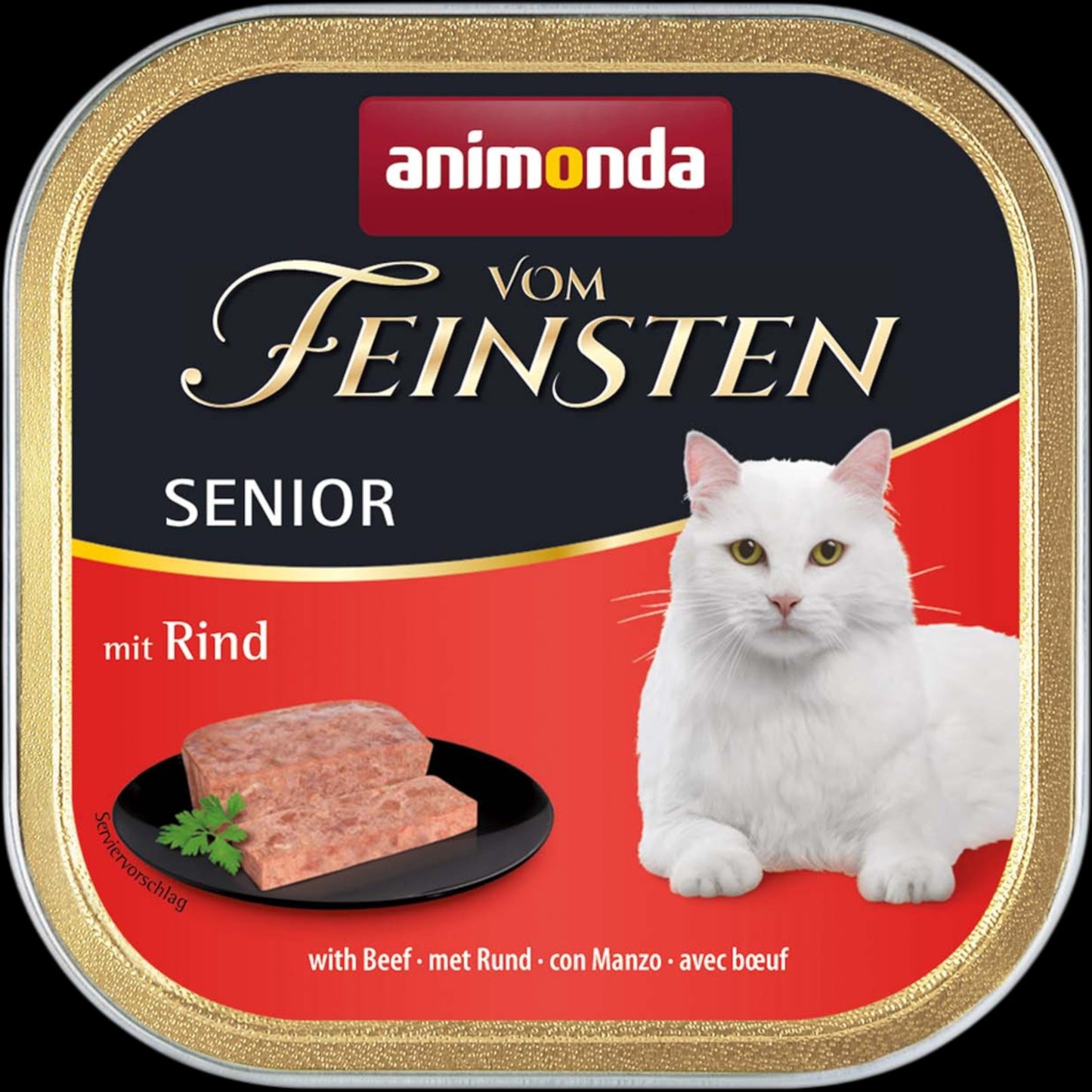 Vom Feinsten Senior Pastete mit Rind Gezielte Premium-Ernährung für vitale Genussmomente im besten Katzenalter.