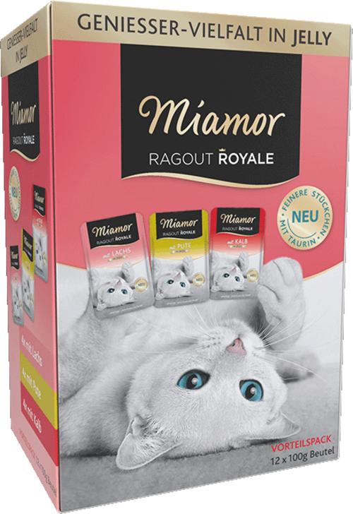 Miamor Ragout Royale in Jelly – Multibox Adult Pute, Lachs & Kalb (12 x 100g)