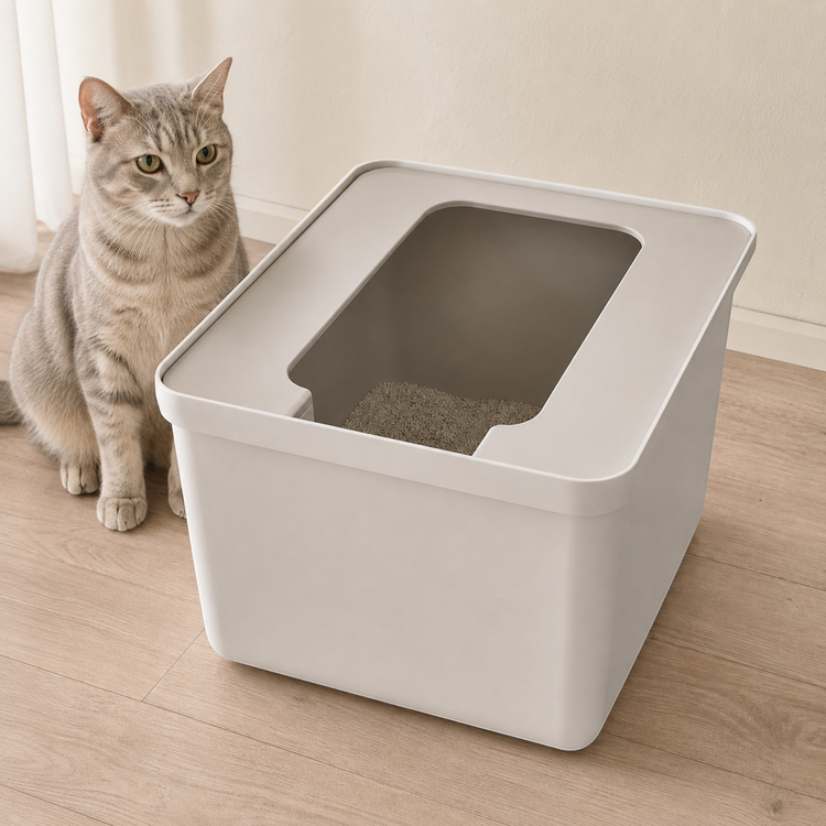 Oben geöffnete Toilette für Katzen