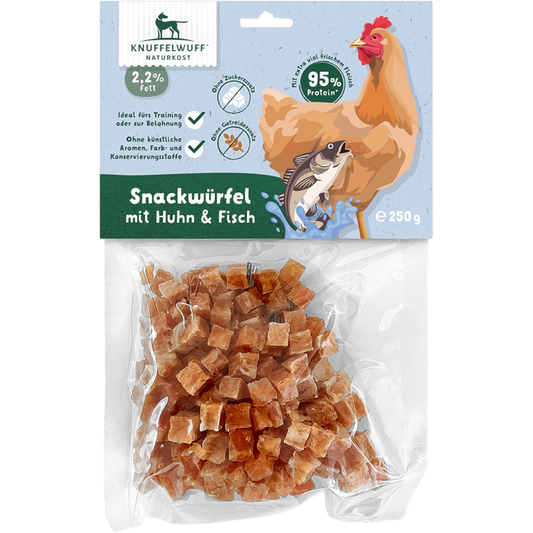 Knuffelwuff Snackwürfel Huhn & Fisch – Proteinpower für zwischendurch