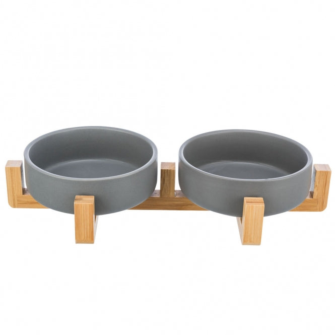 Trixie Stilvolles Doppelnapf-Set aus Keramik & Holz – für ein elegantes Fresserlebnis