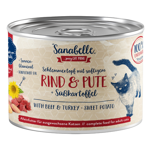 Sanabelle Adult – Rind & Pute mit Süßkartoffel + Sonnenblumenöl für herzhaften Soßengenuss