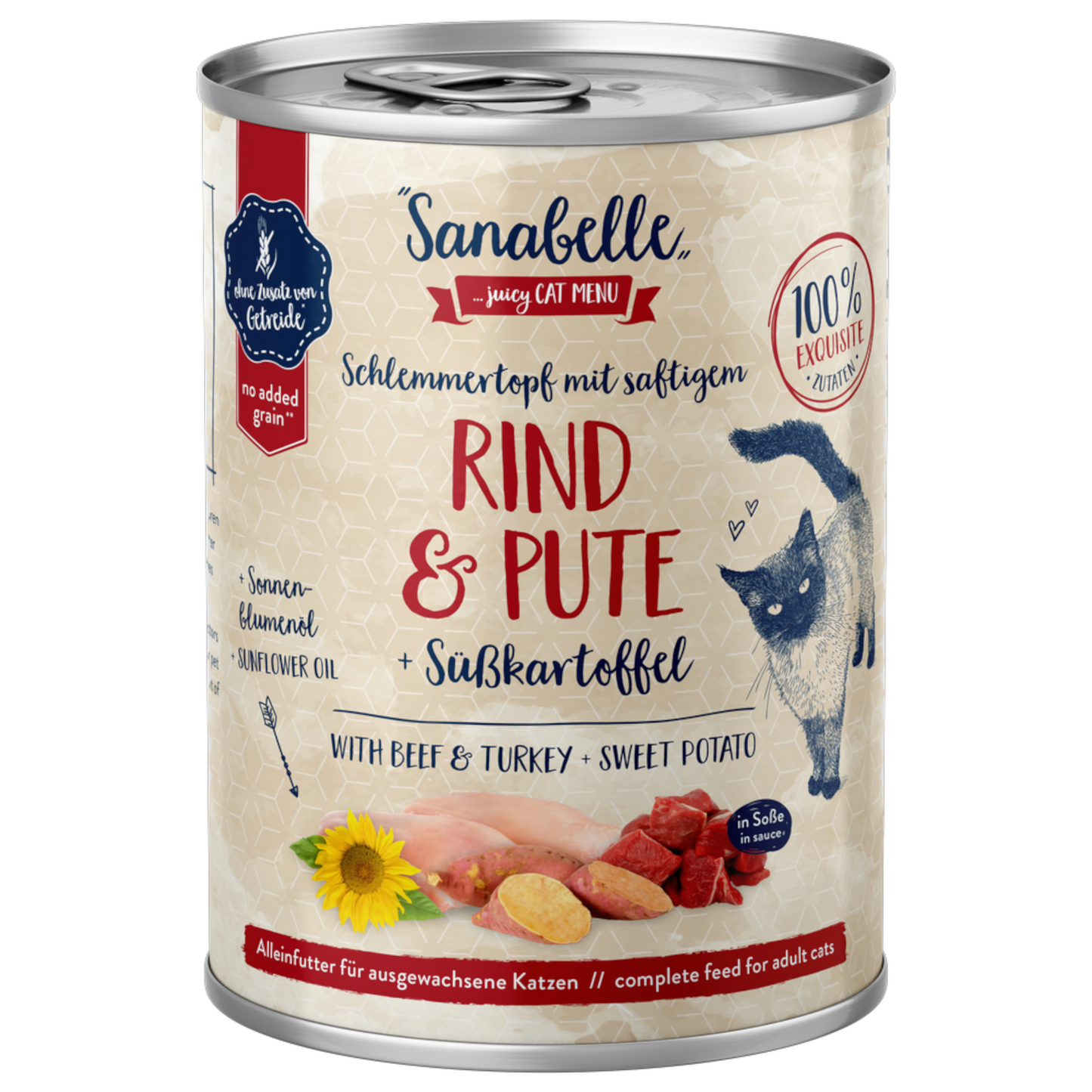 Sanabelle Adult – Rind & Pute mit Süßkartoffel + Sonnenblumenöl für herzhaften Soßengenuss