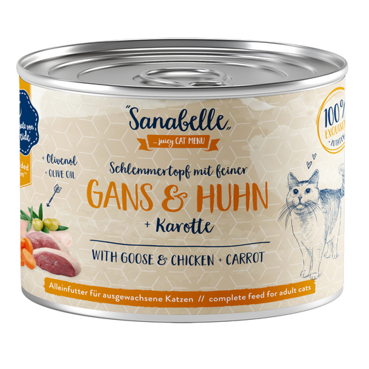 Sanabelle Adult – Gans & Huhn mit Karotte + Olivenöl für feinen Soßengenuss