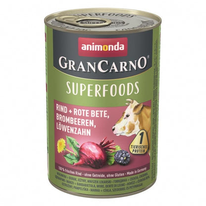 Animonda GranCarno Superfoods Rind – Fleischige Vollnahrung mit Superfoods für ausgewachsene Hunde