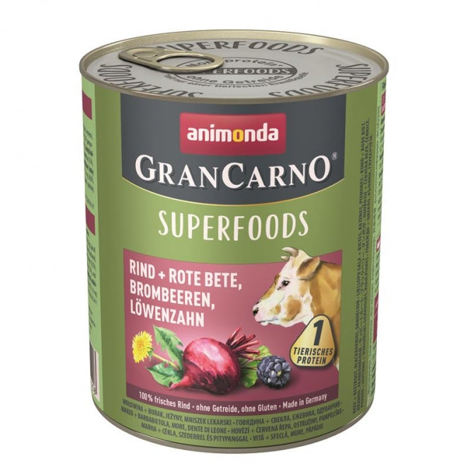 Animonda GranCarno Superfoods Rind – Fleischige Vollnahrung mit Superfoods für ausgewachsene Hunde