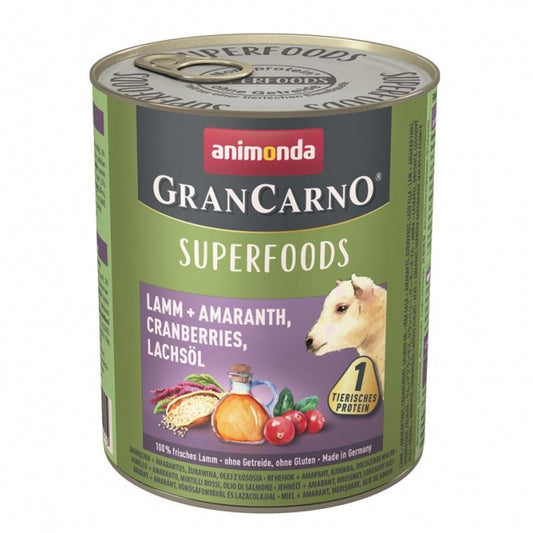 Animonda GranCarno Superfoods Lamm – Fleischreiche Nassnahrung mit Superfoods für ausgewachsene Hunde