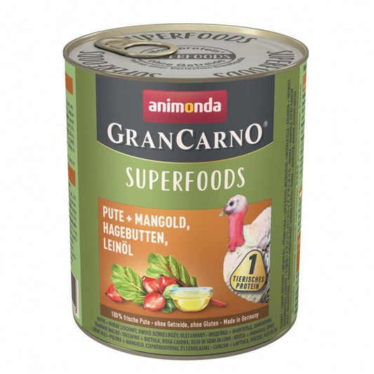 Animonda GranCarno Superfoods Pute – Nassnahrung mit Superfoods für ausgewachsene Hunde