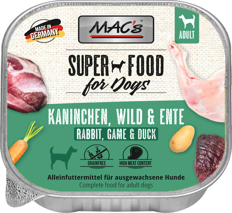 Mac’s Dog Rind, Kaninchen & Wild mit Ente – Vielfleisch-Rezeptur für anspruchsvolle Genießer