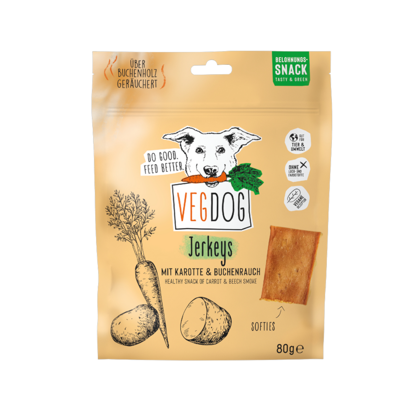 VegDog Jerkeys Karotte & Buchenrauch – klimafreundliche Premium-Belohnung