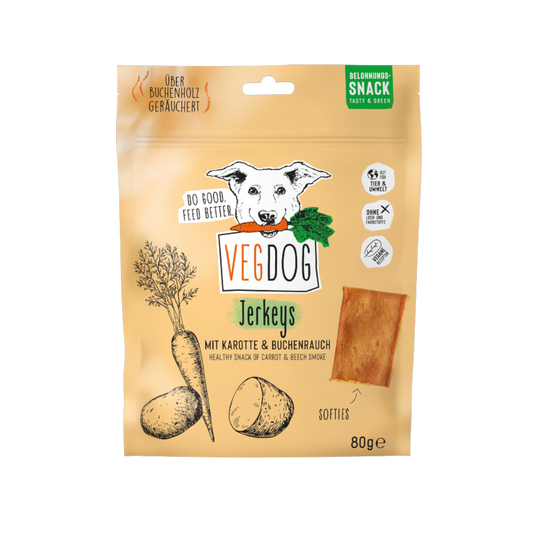 VegDog Jerkeys Karotte & Buchenrauch – klimafreundliche Premium-Belohnung