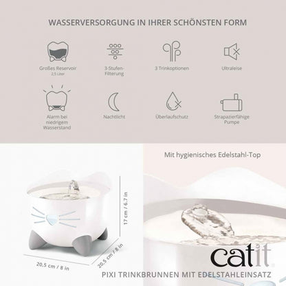 Catit PIXI Trinkbrunnen mit Edelstahleinsatz – Stilvoll, Hygienisch, Katzengerecht